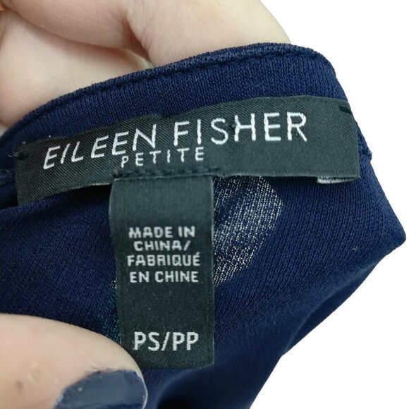 Eileen Fisher 100% Silk Long Sleeve Blue Blouse Size Petite S Sheer Hem Career - Picture 2 of 14